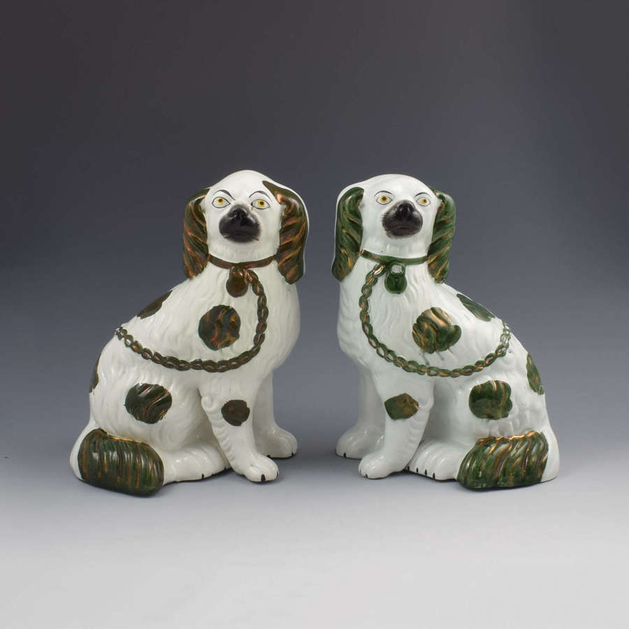 Pair Of Copper Lustre Staffordshire Spaniel Dogs c.1890