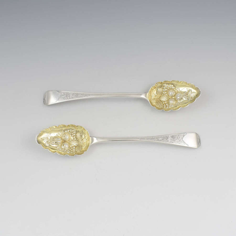 Pair Of Irish Georgian Silver Serving Berry Spoons Dublin 1823