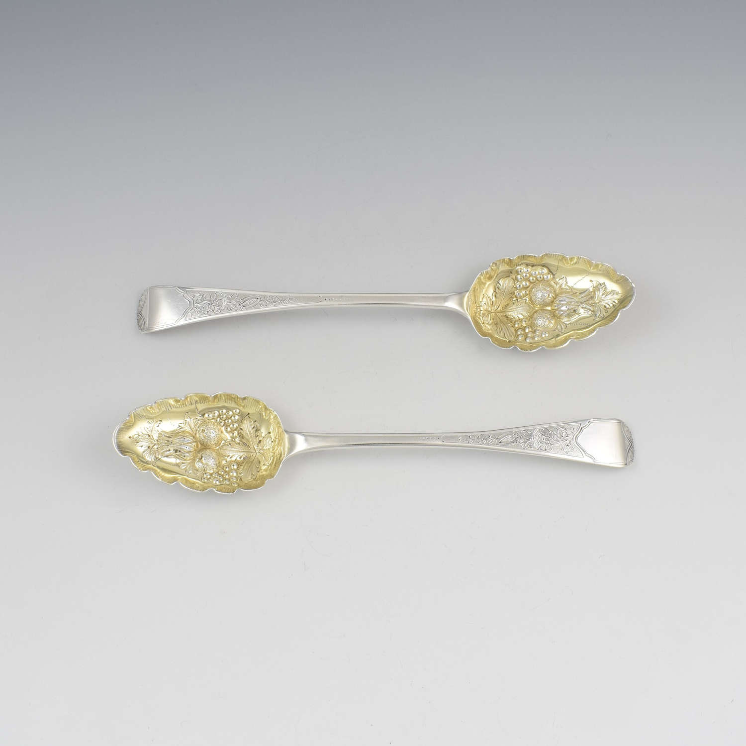 Pair Of Irish Georgian Silver Serving Berry Spoons Dublin 1823