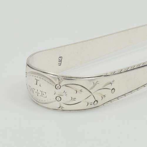 Pretty Georgian Bright Cut Engraved Silver Sugar Tongs Philip Batchelor c.1770