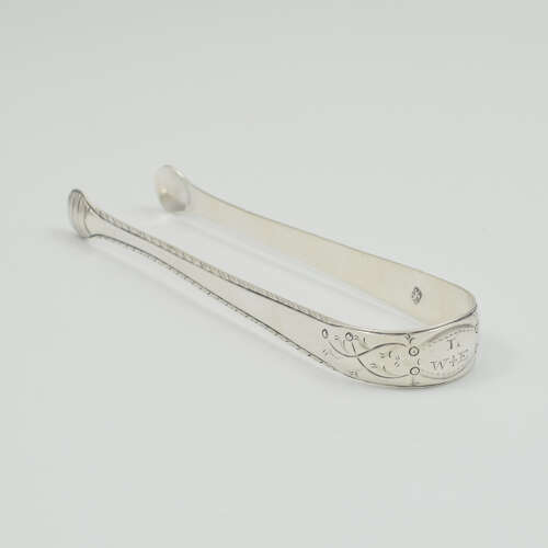 Pretty Georgian Bright Cut Engraved Silver Sugar Tongs Philip Batchelor c.1770