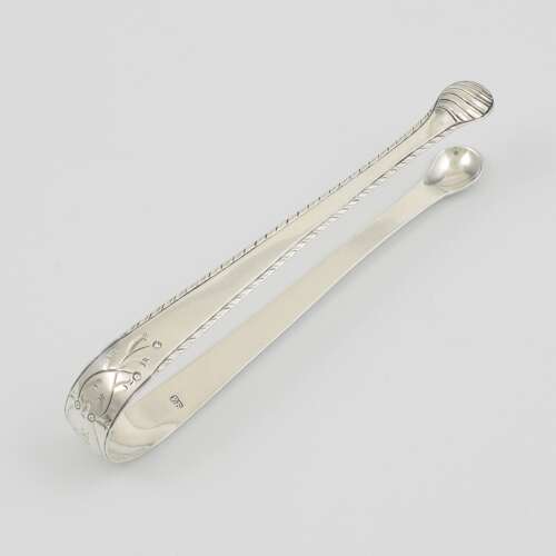 Pretty Georgian Bright Cut Engraved Silver Sugar Tongs Philip Batchelor c.1770