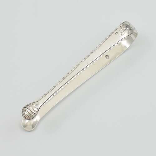 Pretty Georgian Bright Cut Engraved Silver Sugar Tongs Philip Batchelor c.1770