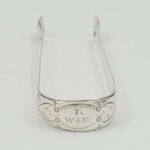 Pretty Georgian Bright Cut Engraved Silver Sugar Tongs Philip Batchelor c.1770