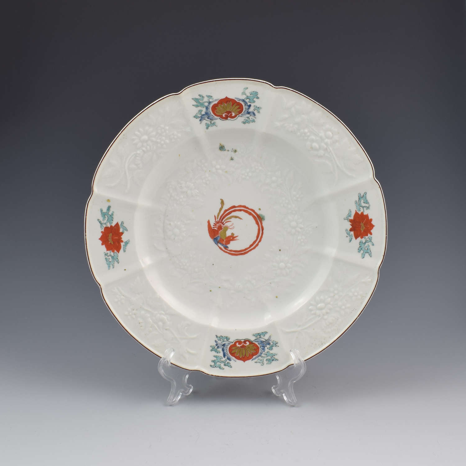 Chelsea Porcelain Kakiemon Damask'd Plate Coiled Phoenix c.1754