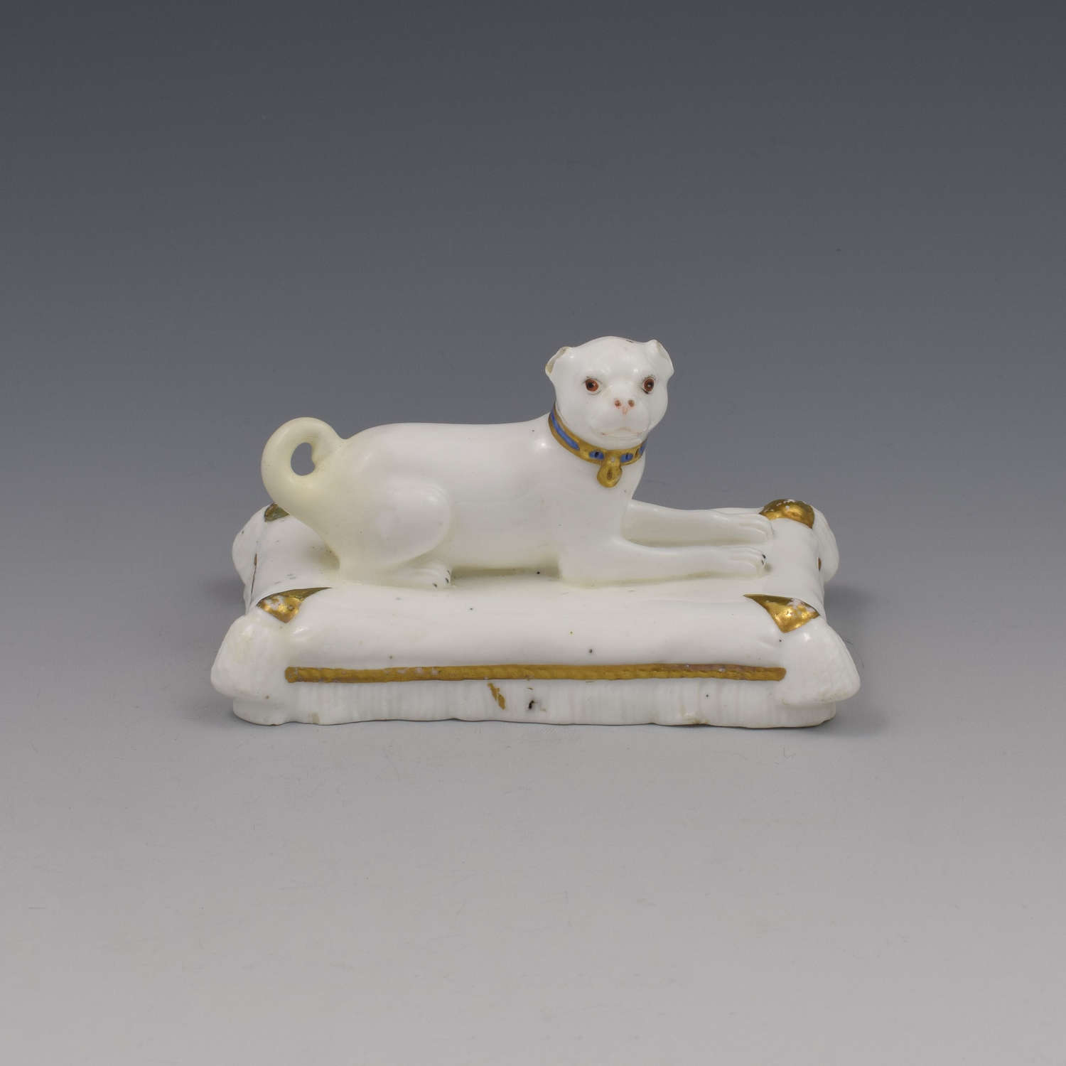 Minton Porcelain Figure Recumbent Pug On Cushion c.1831-1840