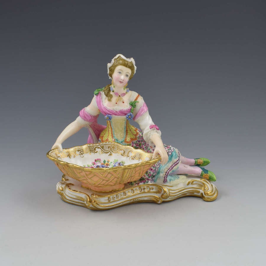 Minton Porcelain Figure With Lace Reclining Lady With Sweetmeat Basket