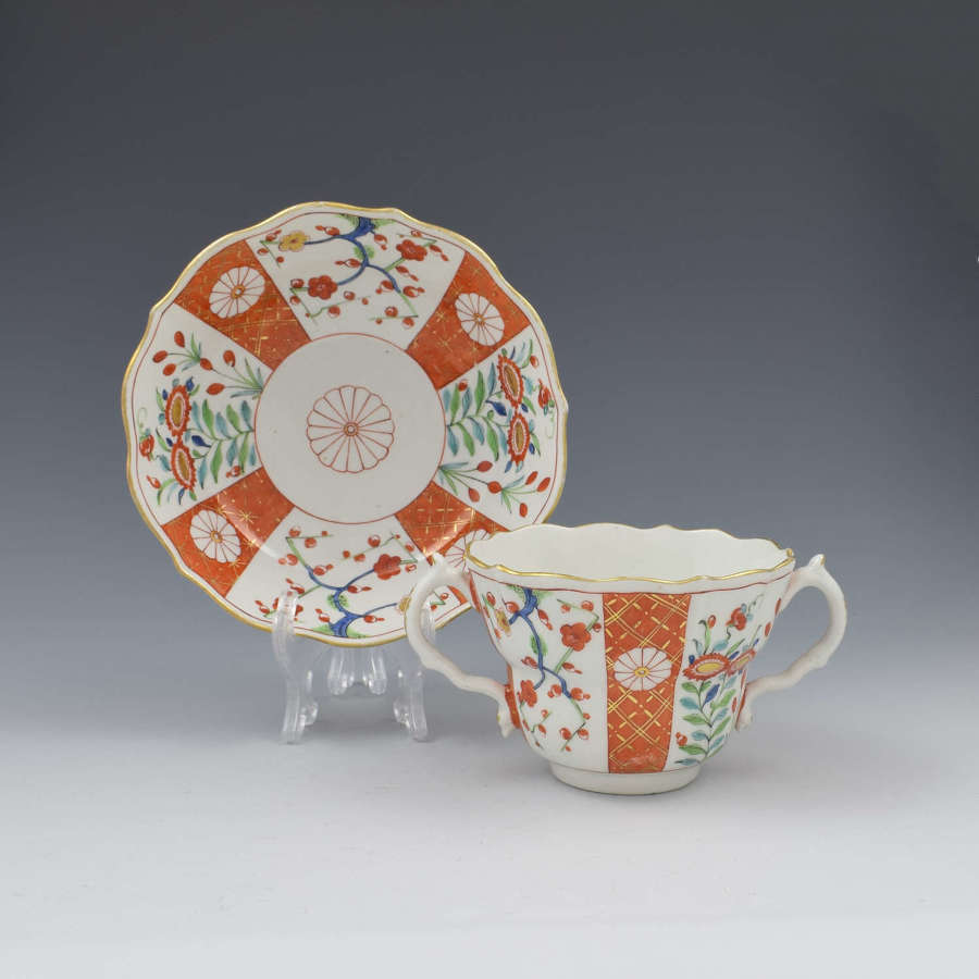 First Period Worcester Porcelain Scarlet Japan Chocolate Cup & Stand
