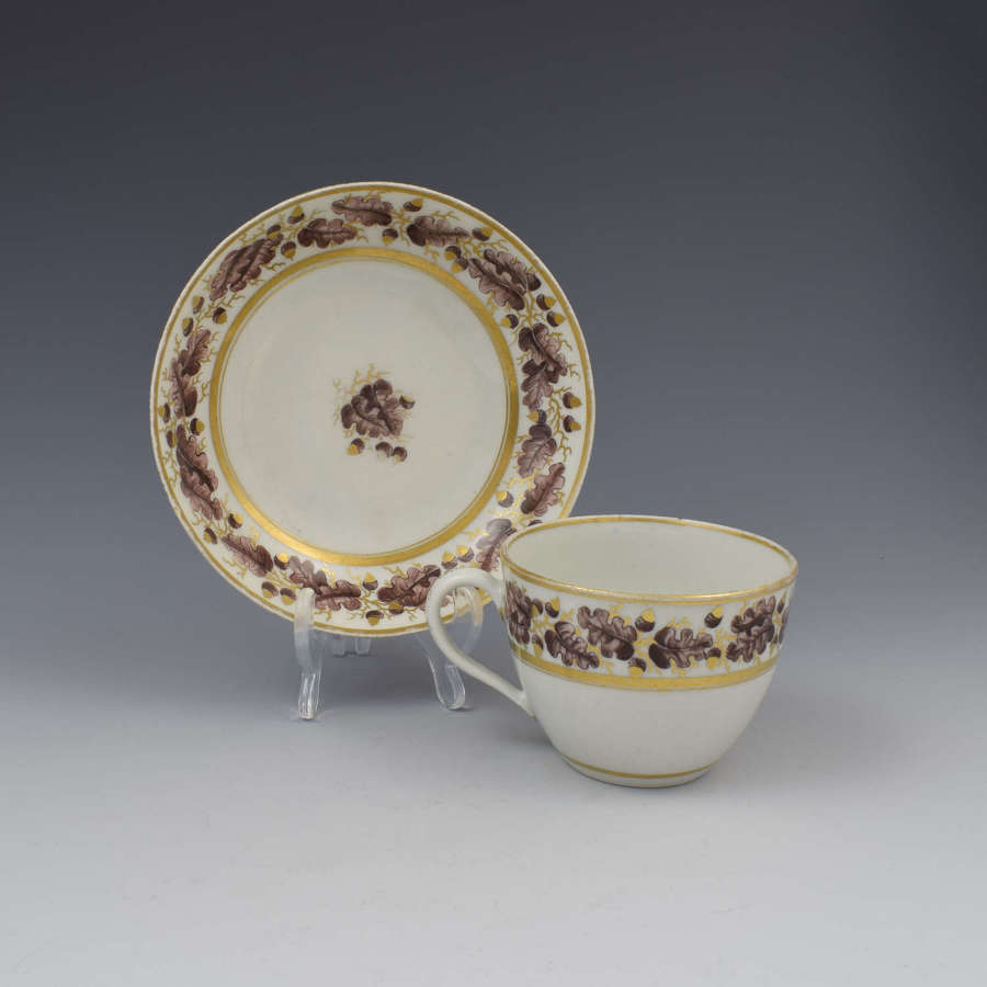 New Hall Porcelain Bute Cup & Saucer Pattern 302 Oak Leaves c.1800