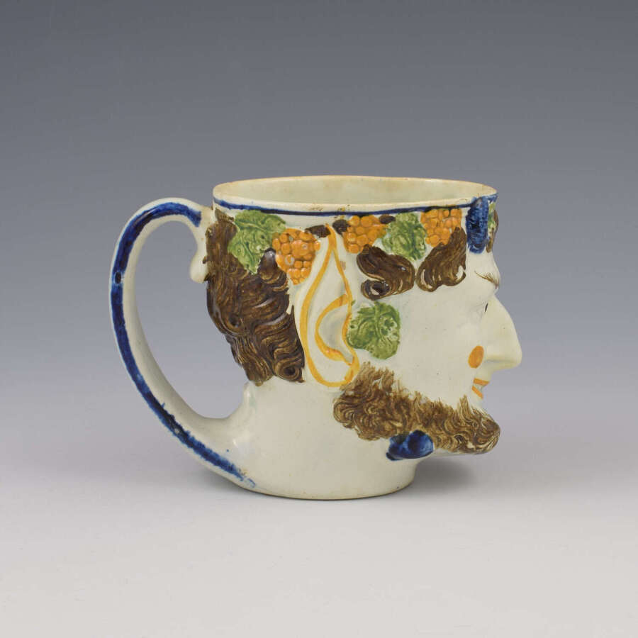 Fabulous Staffordshire Prattware Pearlware Bacchus Satyr Mug c.1800