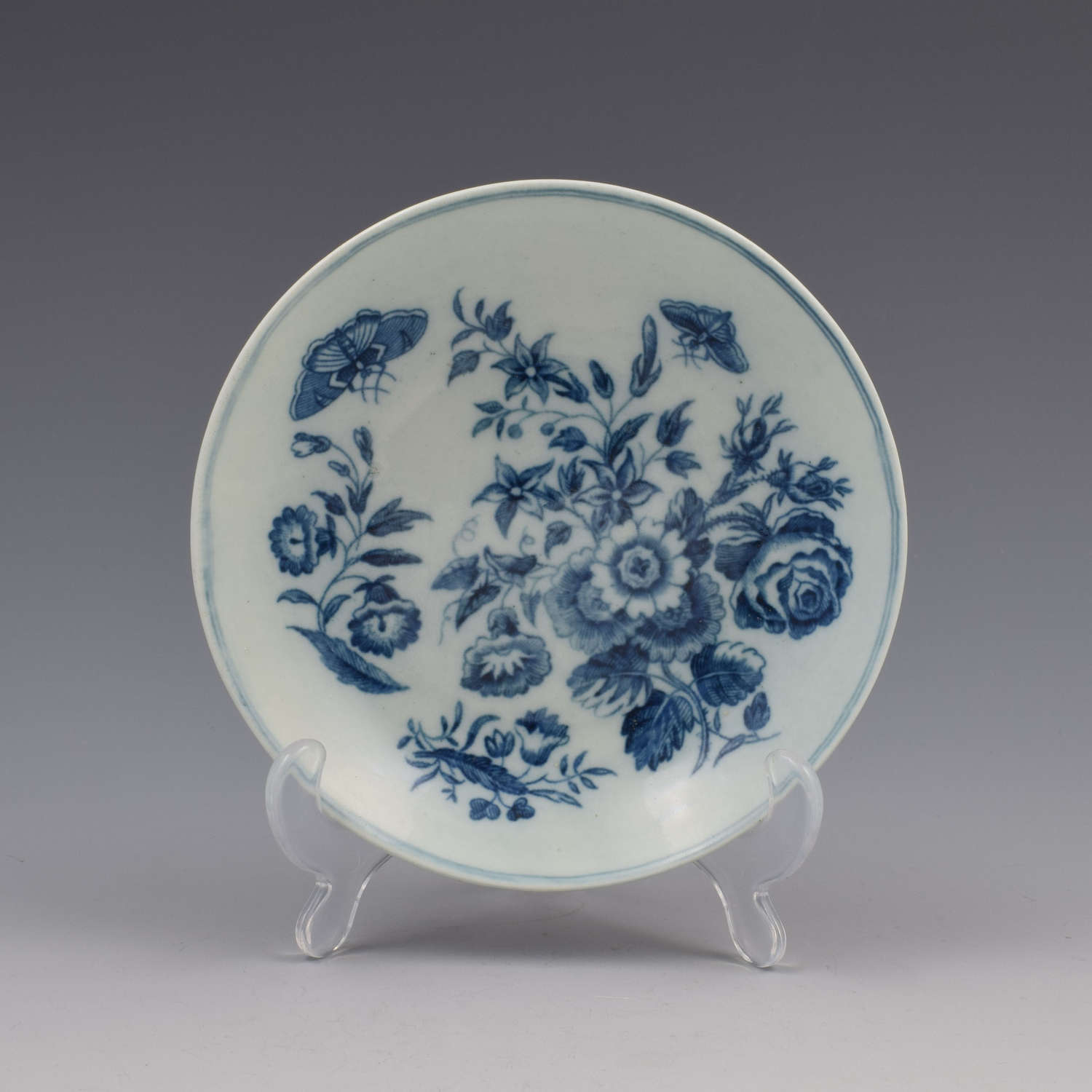 First Period Worcester Porcelain Three Flowers Pattern Saucer c.1770