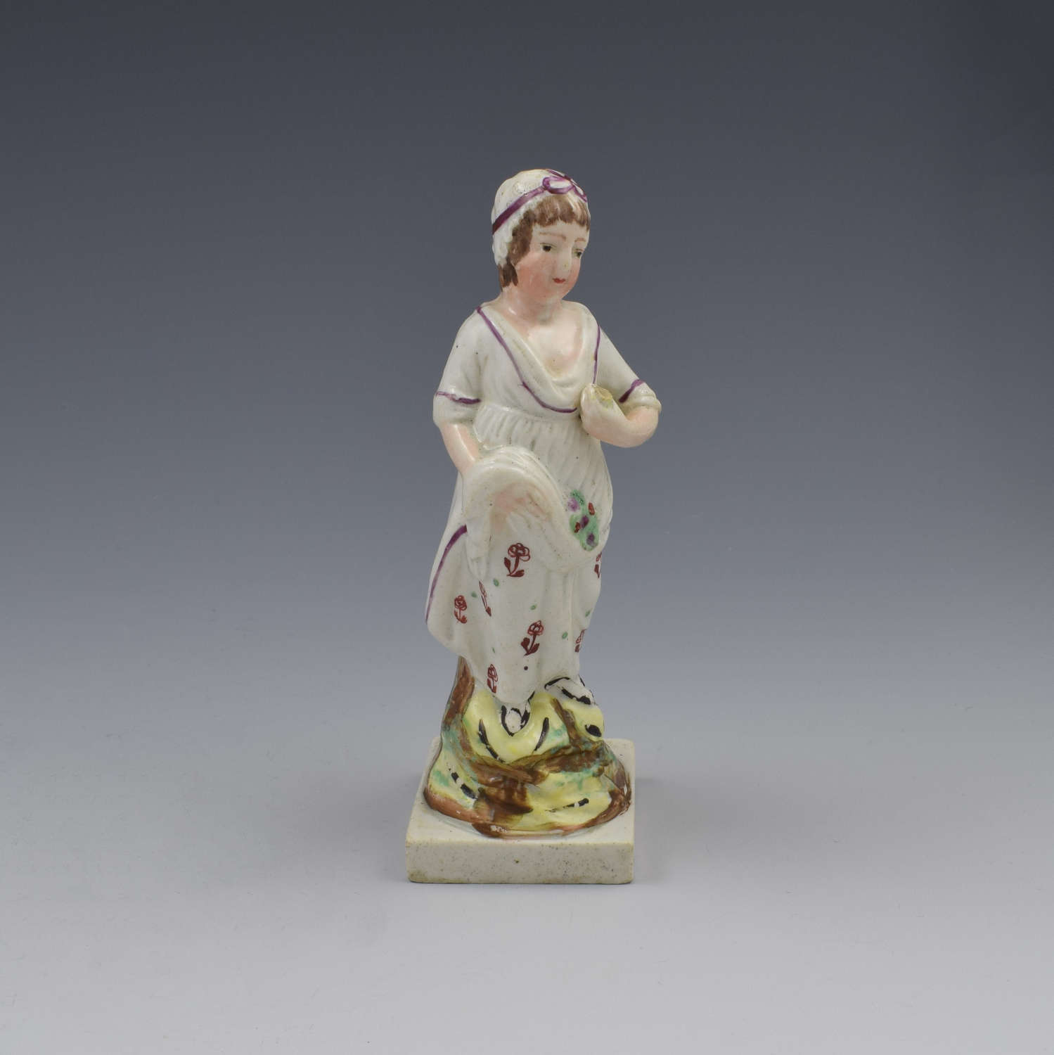 Staffordshire Pearlware Pottery Figure Girl Flower Seller c.1810