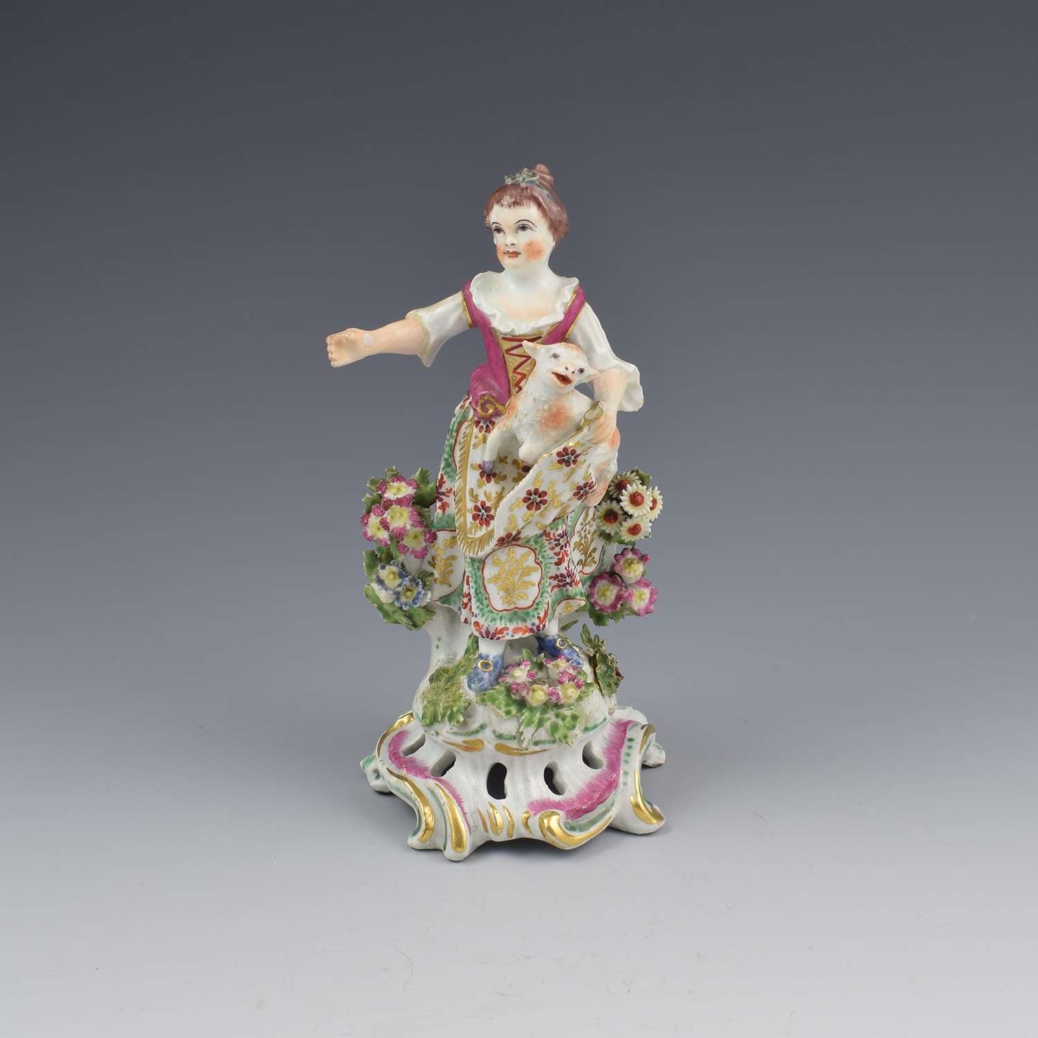 Bow Porcelain Figure Girl Shepherdess With Lamb In Apron c.1762-1764