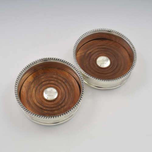 Stunning Pair Of Georgian Silver Wine Bottle Coasters Eyre Family Armorial Coat Of Arms
