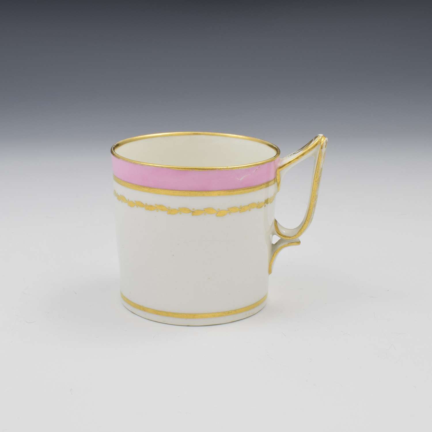 Derby Porcelain Coffee Can Pink Ground Ear Shape Handle c.1815