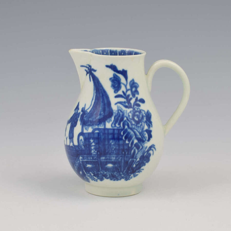First Period Worcester Porcelain Fisherman Pattern Sparrow Beak Milk / Cream Jug c.1775