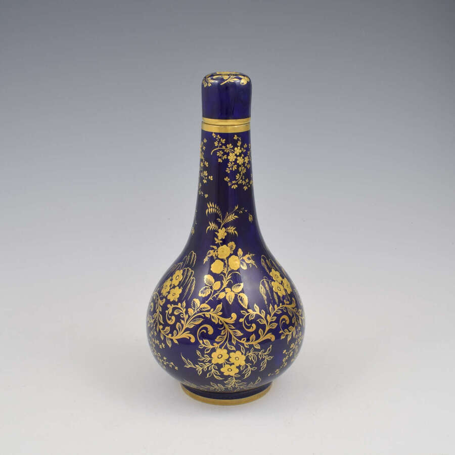 Stunning Derby Porcelain Bottle Vase & Cover S&egrave;vres Style Gilt On Blue c.1835