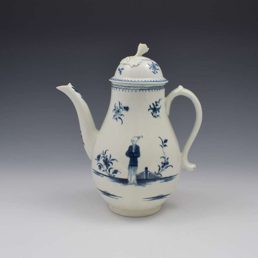 First Period Worcester Porcelain Waiting Chinaman Coffee Pot & Cover