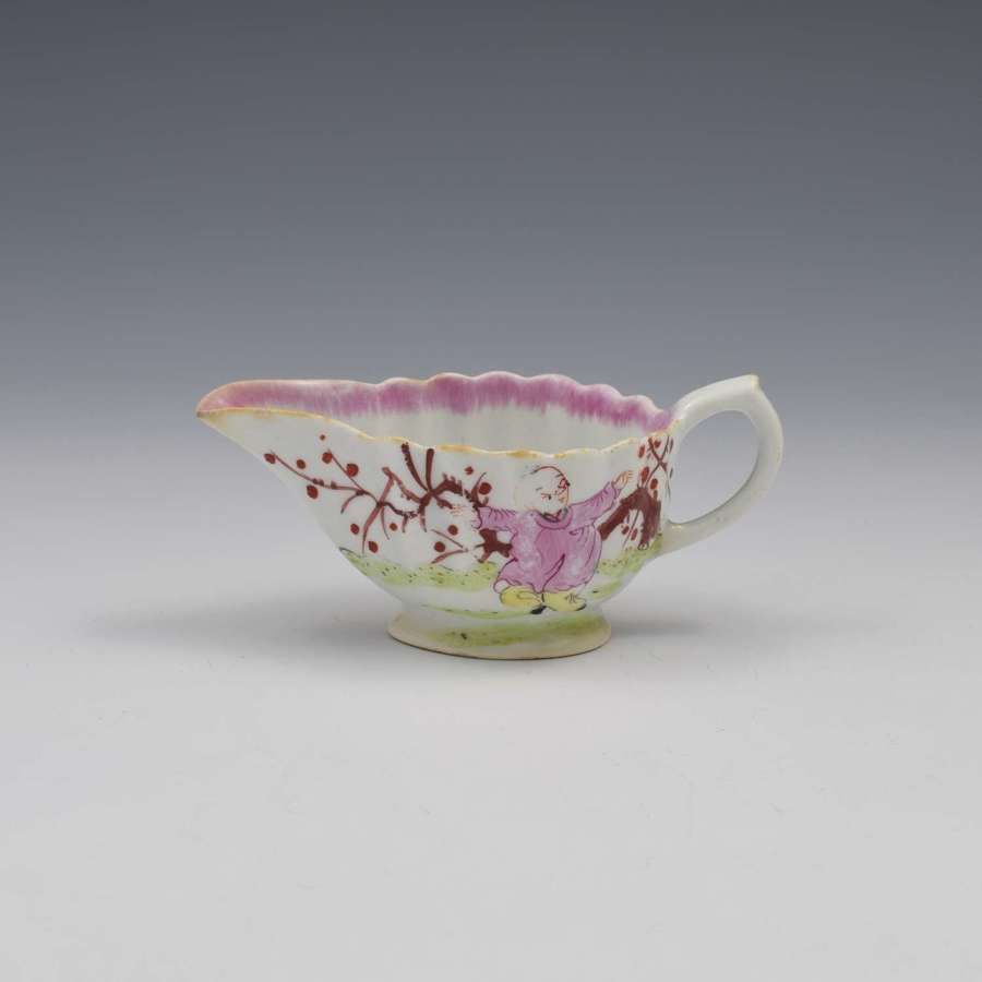Bow Porcelain Fluted Cream Boat Chinoiserie / Mandarin Pattern c.1765