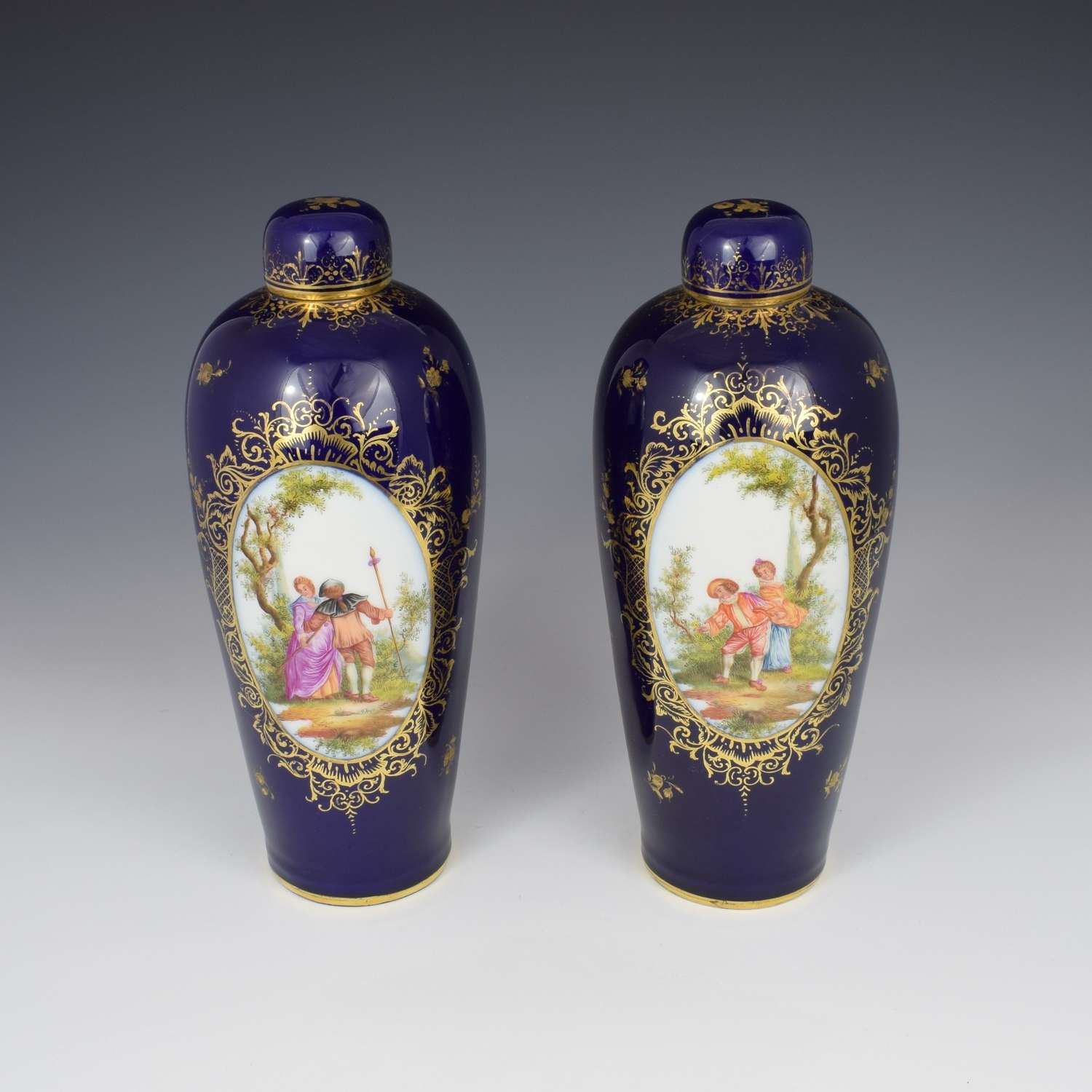 Pair Of Large Dresden Porcelain Vases & Covers c.1880