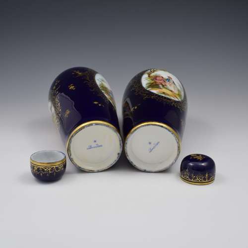 Pair Of Large Dresden Porcelain Vases & Covers c.1880