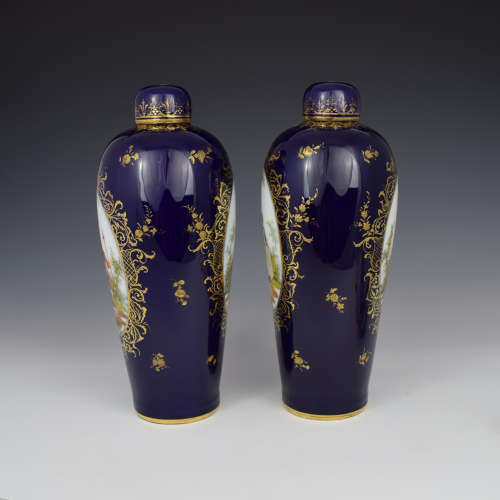 Pair Of Large Dresden Porcelain Vases & Covers c.1880