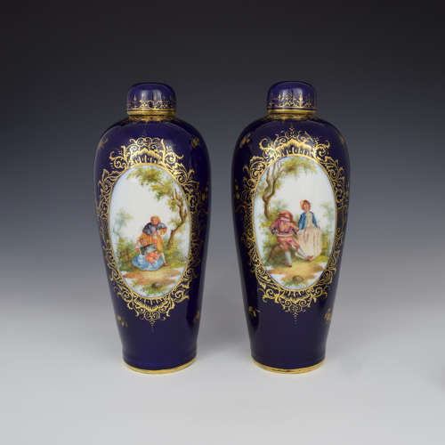 Pair Of Large Dresden Porcelain Vases & Covers c.1880