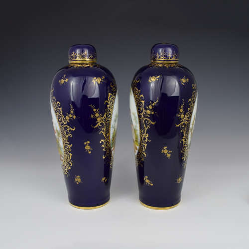 Pair Of Large Dresden Porcelain Vases & Covers c.1880
