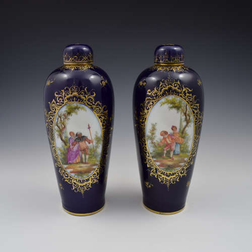 Pair Of Large Dresden Porcelain Vases & Covers c.1880
