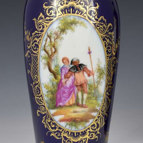Pair Of Large Dresden Porcelain Vases & Covers c.1880
