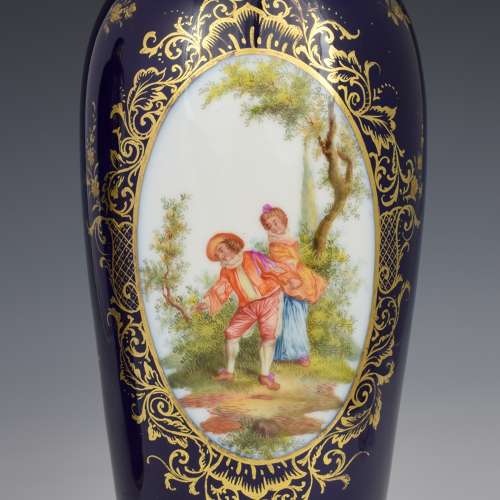 Pair Of Large Dresden Porcelain Vases & Covers c.1880