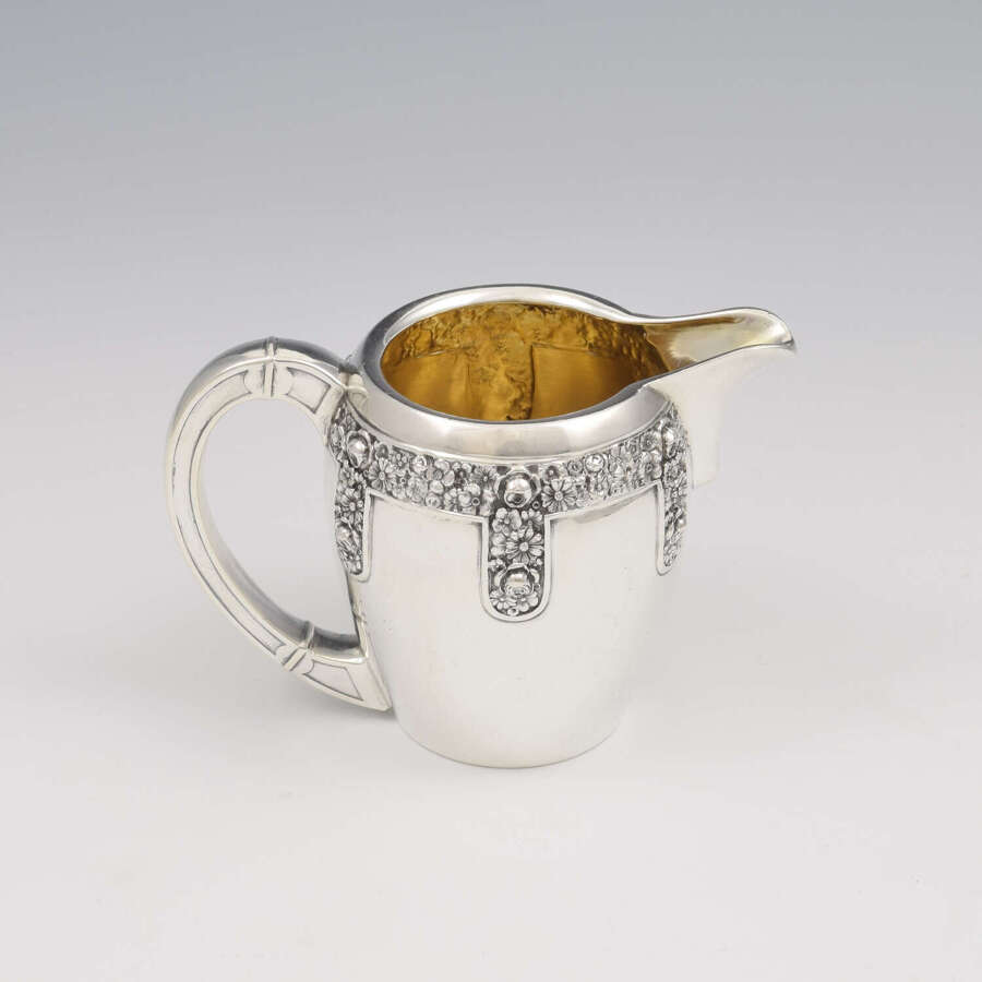 Pretty Art Nouveau Floral Silver Milk / Cream Jug German Jugendstil