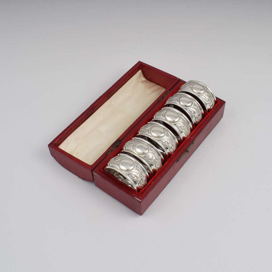 Victorian Cased Set Of Six (6) Silver Napkin Rings William Vale & Sons