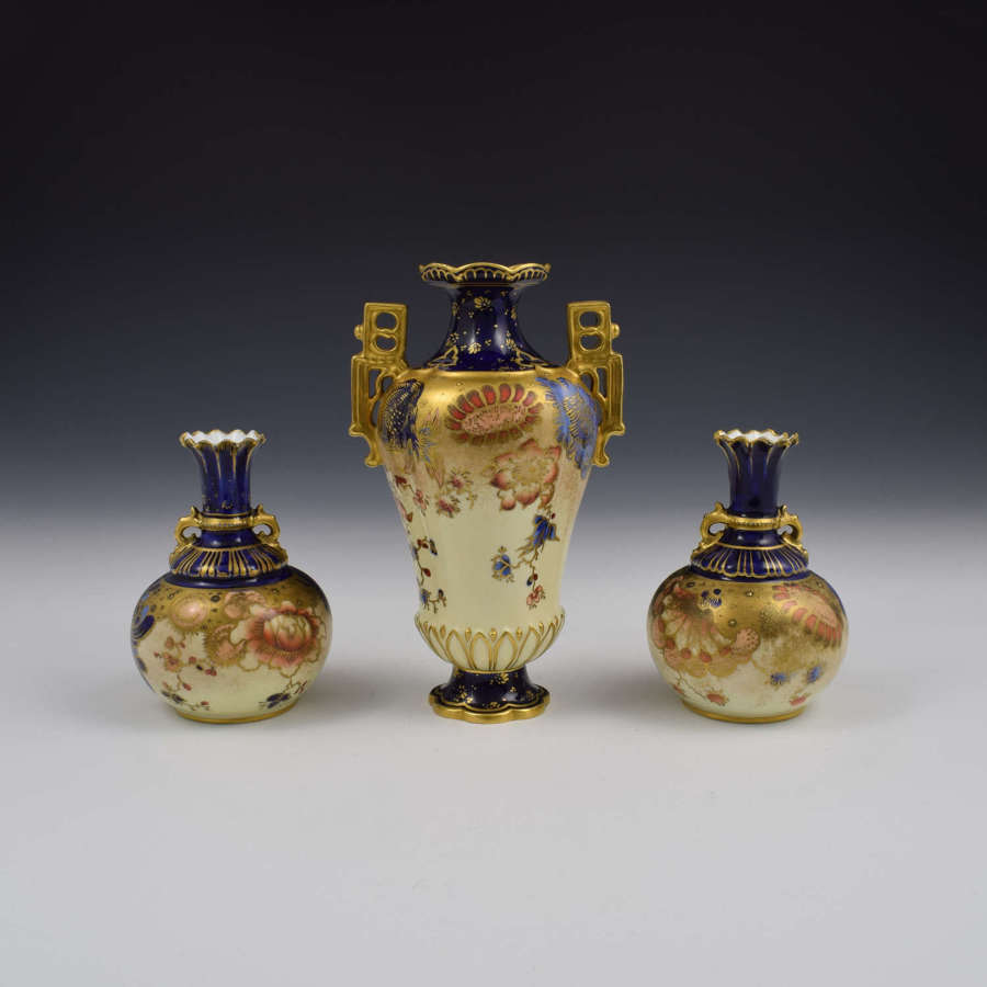Victorian Royal Crown Derby Garniture Of Porcelain Vases 2553