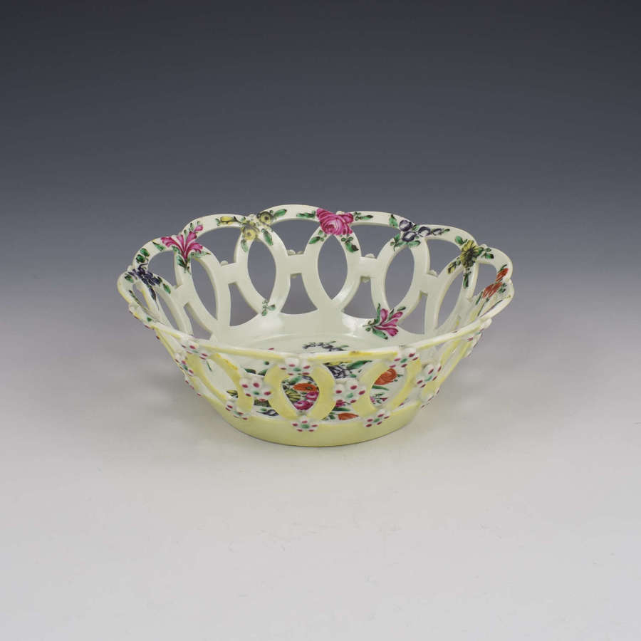 First Period Worcester Yellow Ground Porcelain Basket c.1768