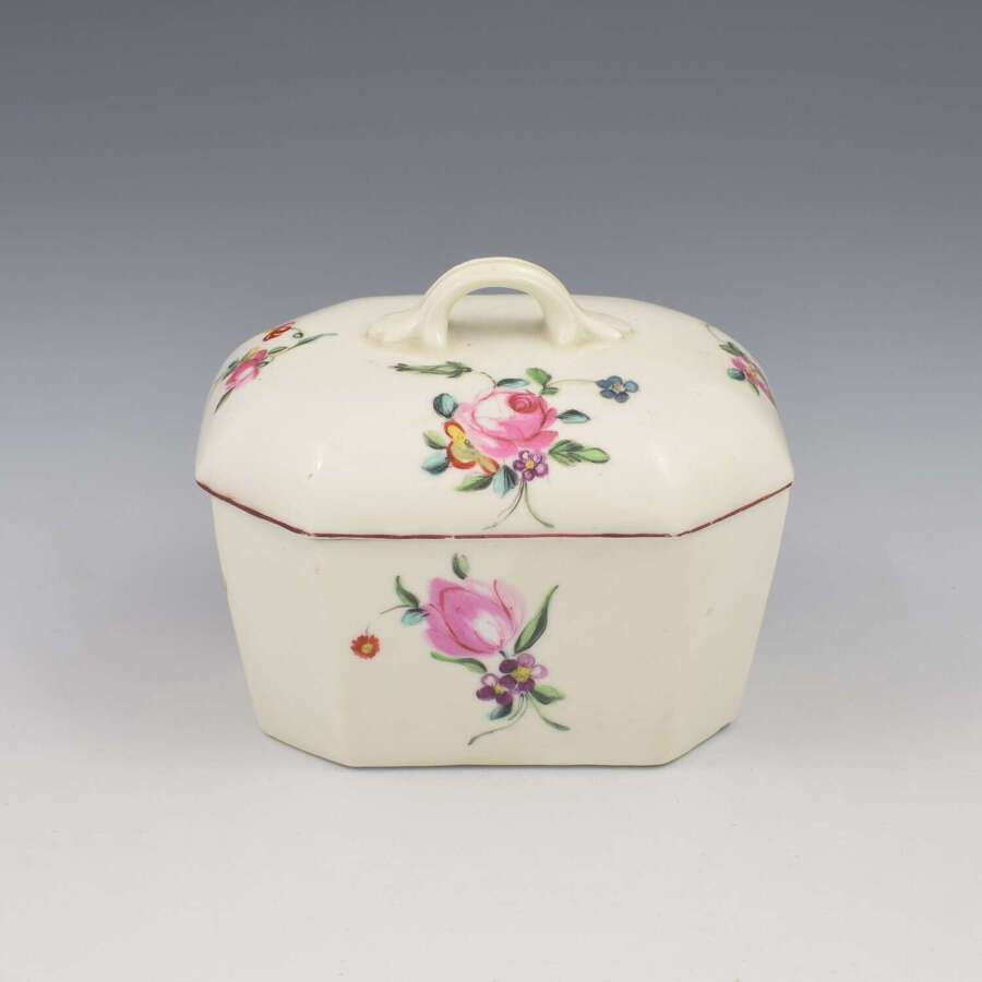 Rare Early Derby Porcelain Rectangular Butter Tub / Pot & Cover c.1758