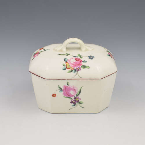 Rare Early Derby Porcelain Rectangular Butter Tub / Pot & Cover c.1758