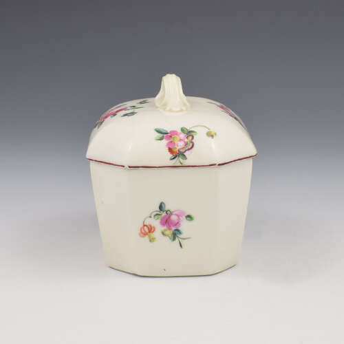 Rare Early Derby Porcelain Rectangular Butter Tub / Pot & Cover c.1758