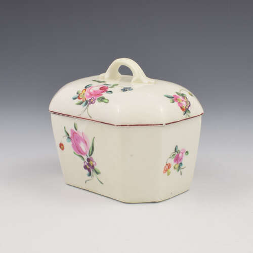 Rare Early Derby Porcelain Rectangular Butter Tub / Pot & Cover c.1758