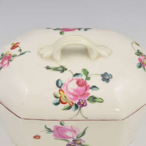 Rare Early Derby Porcelain Rectangular Butter Tub / Pot & Cover c.1758