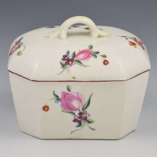 Rare Early Derby Porcelain Rectangular Butter Tub / Pot & Cover c.1758