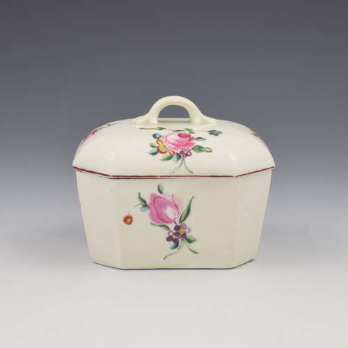 Rare Early Derby Porcelain Rectangular Butter Tub / Pot & Cover c.1758