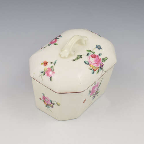Rare Early Derby Porcelain Rectangular Butter Tub / Pot & Cover c.1758