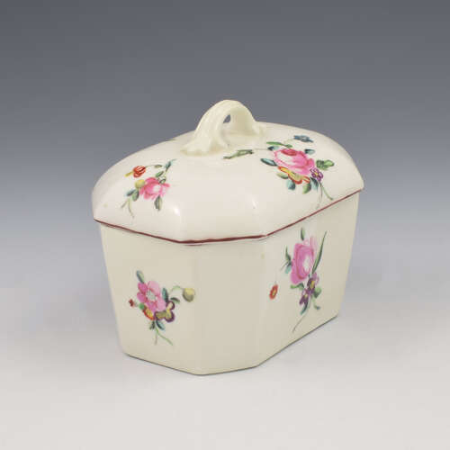 Rare Early Derby Porcelain Rectangular Butter Tub / Pot & Cover c.1758
