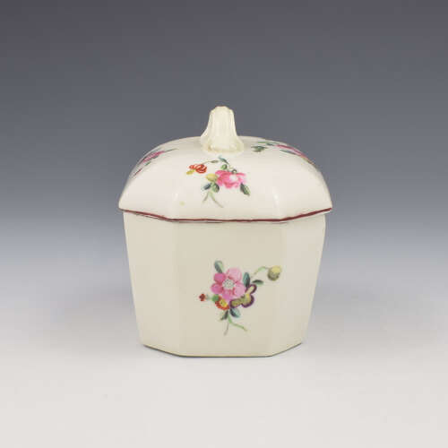 Rare Early Derby Porcelain Rectangular Butter Tub / Pot & Cover c.1758