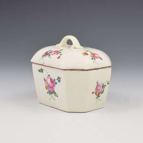Rare Early Derby Porcelain Rectangular Butter Tub / Pot & Cover c.1758