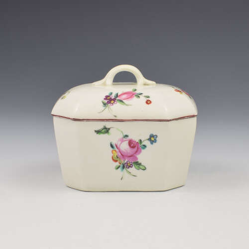 Rare Early Derby Porcelain Rectangular Butter Tub / Pot & Cover c.1758