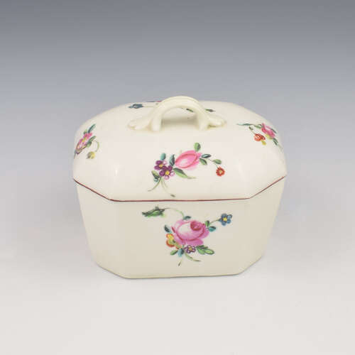 Rare Early Derby Porcelain Rectangular Butter Tub / Pot & Cover c.1758