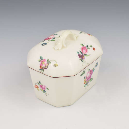 Rare Early Derby Porcelain Rectangular Butter Tub / Pot & Cover c.1758