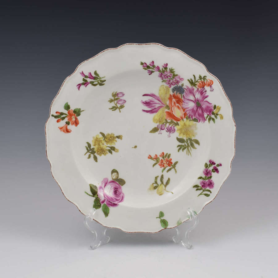 Chelsea Porcelain Red Anchor Period Floral Dessert Plate c.1755